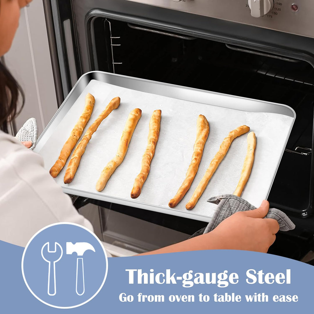 Stainless Steel Baking Sheets, 12.4” x9.7” x 1” Baking Cookie Sheets Pans for Oven, Non - toxic Metal Trays for Cake Cookies, Healthy & Rust Free, Mirror Finish & Dishwasher Safe, 2 Pack - Just Closeouts Canada Inc.