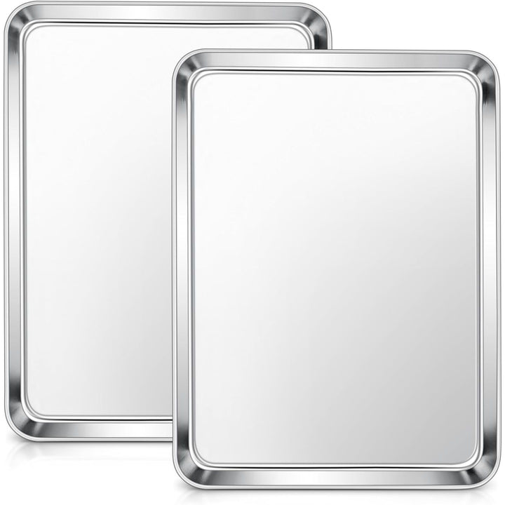 Stainless Steel Baking Sheets, 12.4” x9.7” x 1” Baking Cookie Sheets Pans for Oven, Non - toxic Metal Trays for Cake Cookies, Healthy & Rust Free, Mirror Finish & Dishwasher Safe, 2 Pack - Just Closeouts Canada Inc.