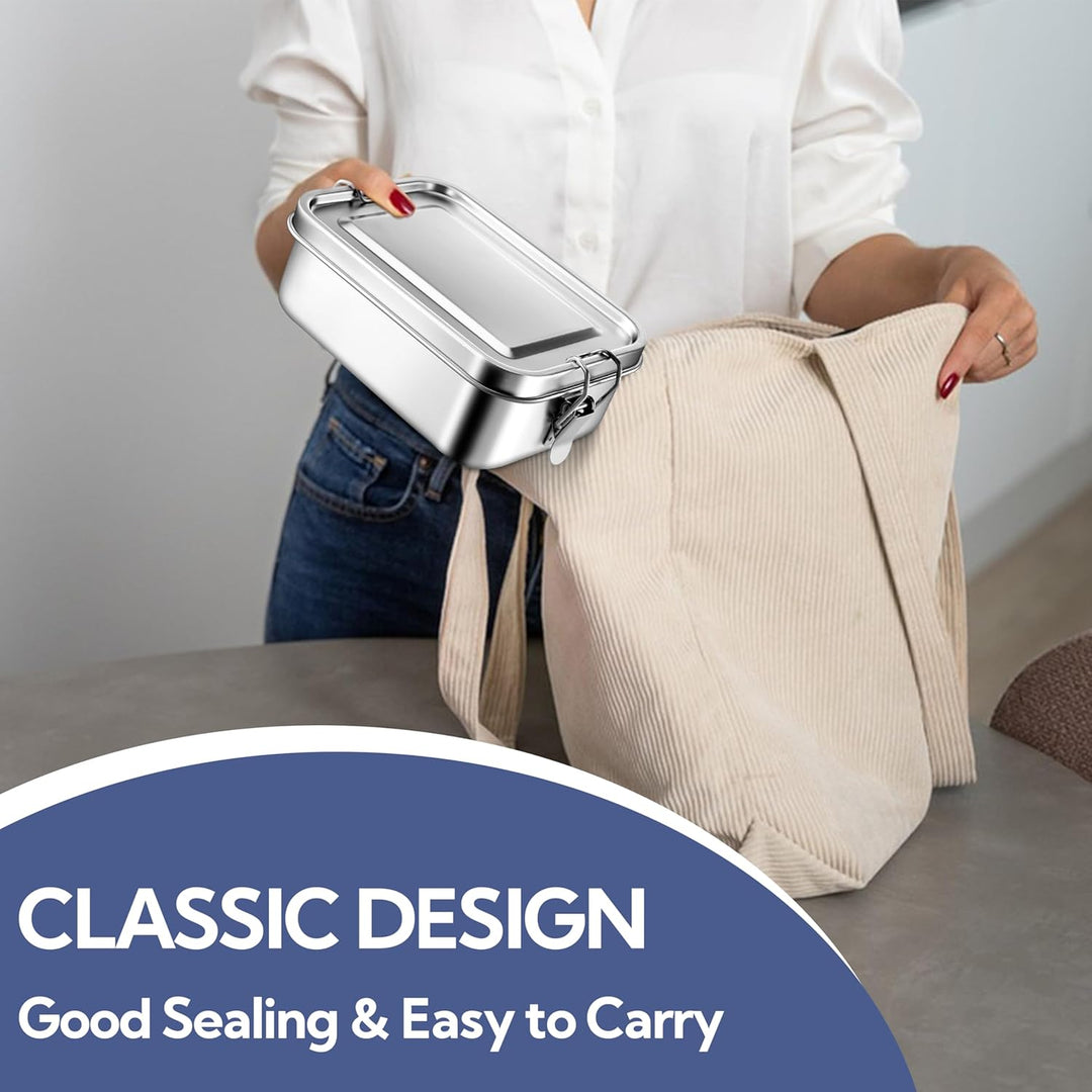 Stainless Steel Bento Box, Large 1400ml Metal Bento Lunch Box Container, 49oz Leak - Proof Lunch Container with Lids and 2 Removable Dividers, Reusable Meal Storage for Camping Picnic Travel Work - Just Closeouts Canada Inc.