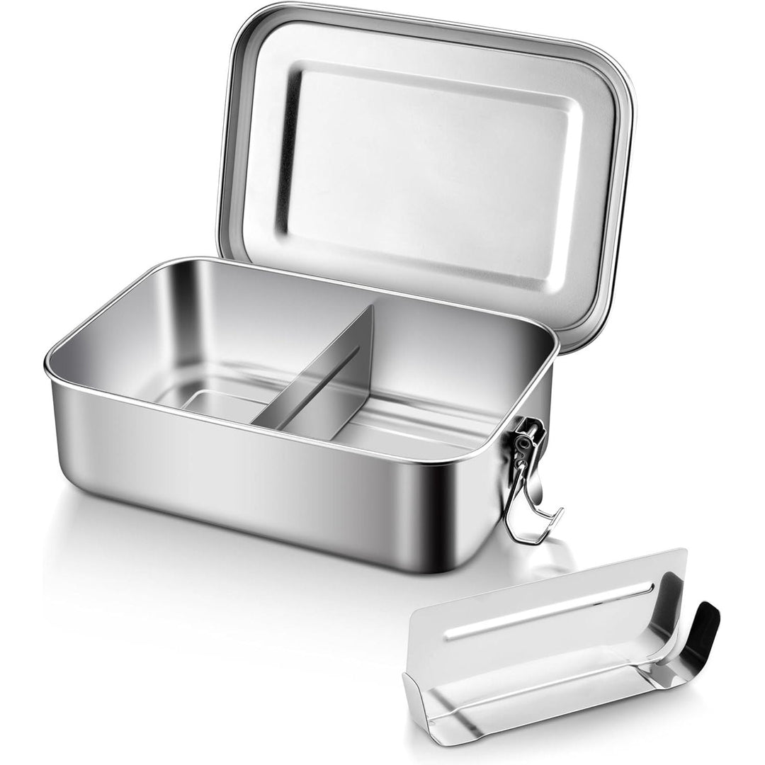 Stainless Steel Bento Box, Large 1400ml Metal Bento Lunch Box Container, 49oz Leak - Proof Lunch Container with Lids and 2 Removable Dividers, Reusable Meal Storage for Camping Picnic Travel Work - Just Closeouts Canada Inc.