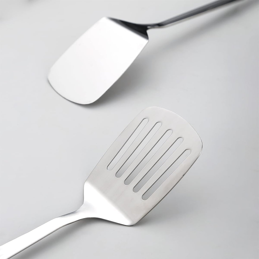 Stainless Steel Spatulas Set, Silver Slotted Turner, Solid Turner, Kitchen Spatulas for Nonstick Cookware, Dishwasher Safe, Easy to Clean - Just Closeouts Canada Inc.X004V8NO8X