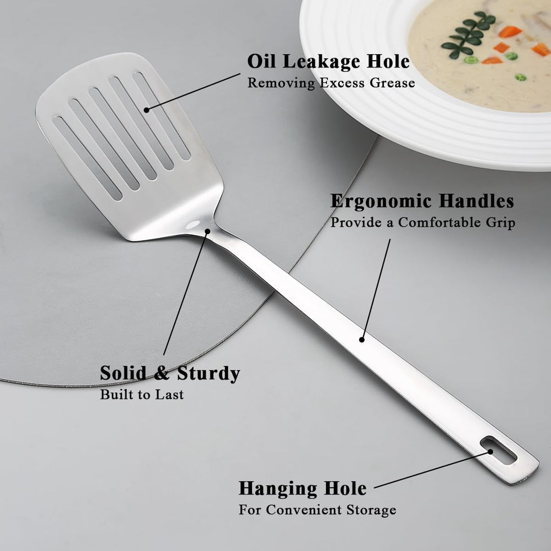 Stainless Steel Spatulas Set, Silver Slotted Turner, Solid Turner, Kitchen Spatulas for Nonstick Cookware, Dishwasher Safe, Easy to Clean - Just Closeouts Canada Inc.X004V8NO8X
