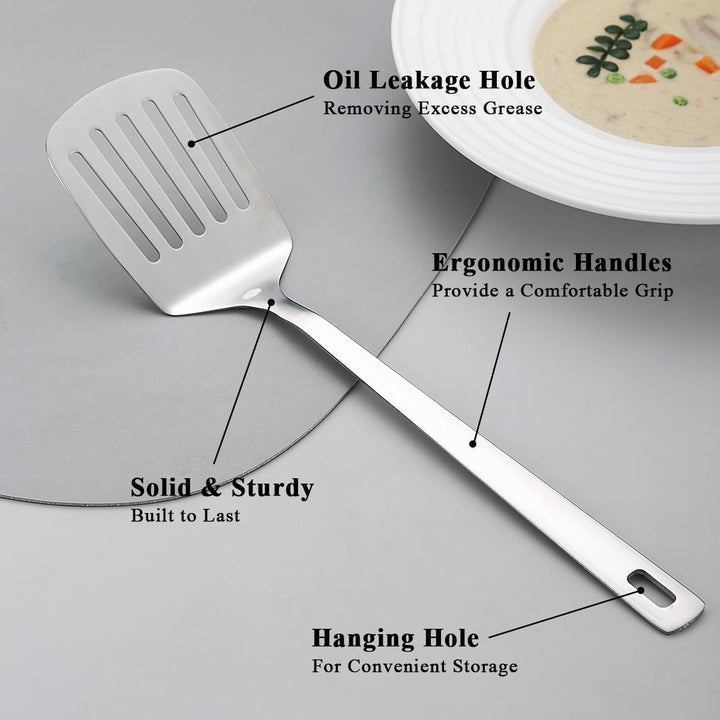 Stainless Steel Spatulas Set, Silver Slotted Turner, Solid Turner, Kitchen Spatulas for Nonstick Cookware, Dishwasher Safe, Easy to Clean - Just Closeouts Canada Inc.X004V8NO8X