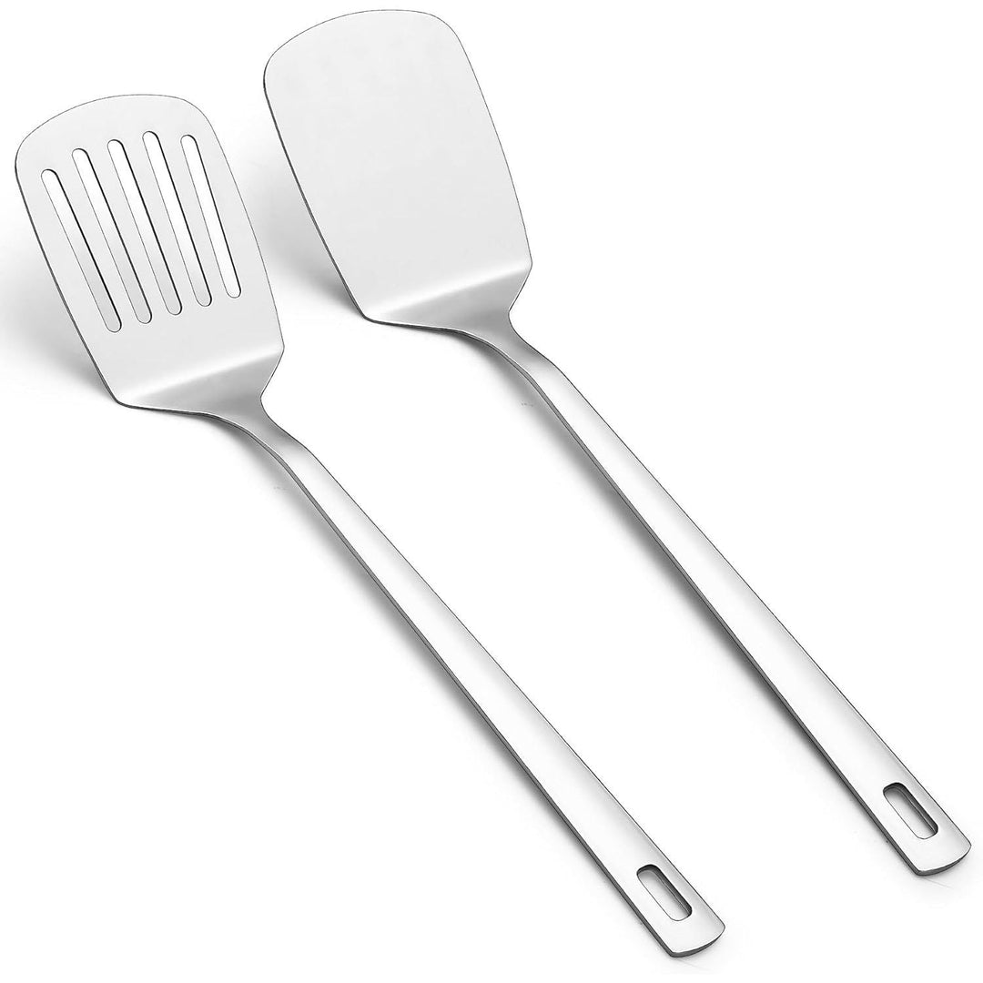 Stainless Steel Spatulas Set, Silver Slotted Turner, Solid Turner, Kitchen Spatulas for Nonstick Cookware, Dishwasher Safe, Easy to Clean - Just Closeouts Canada Inc.X004V8NO8X