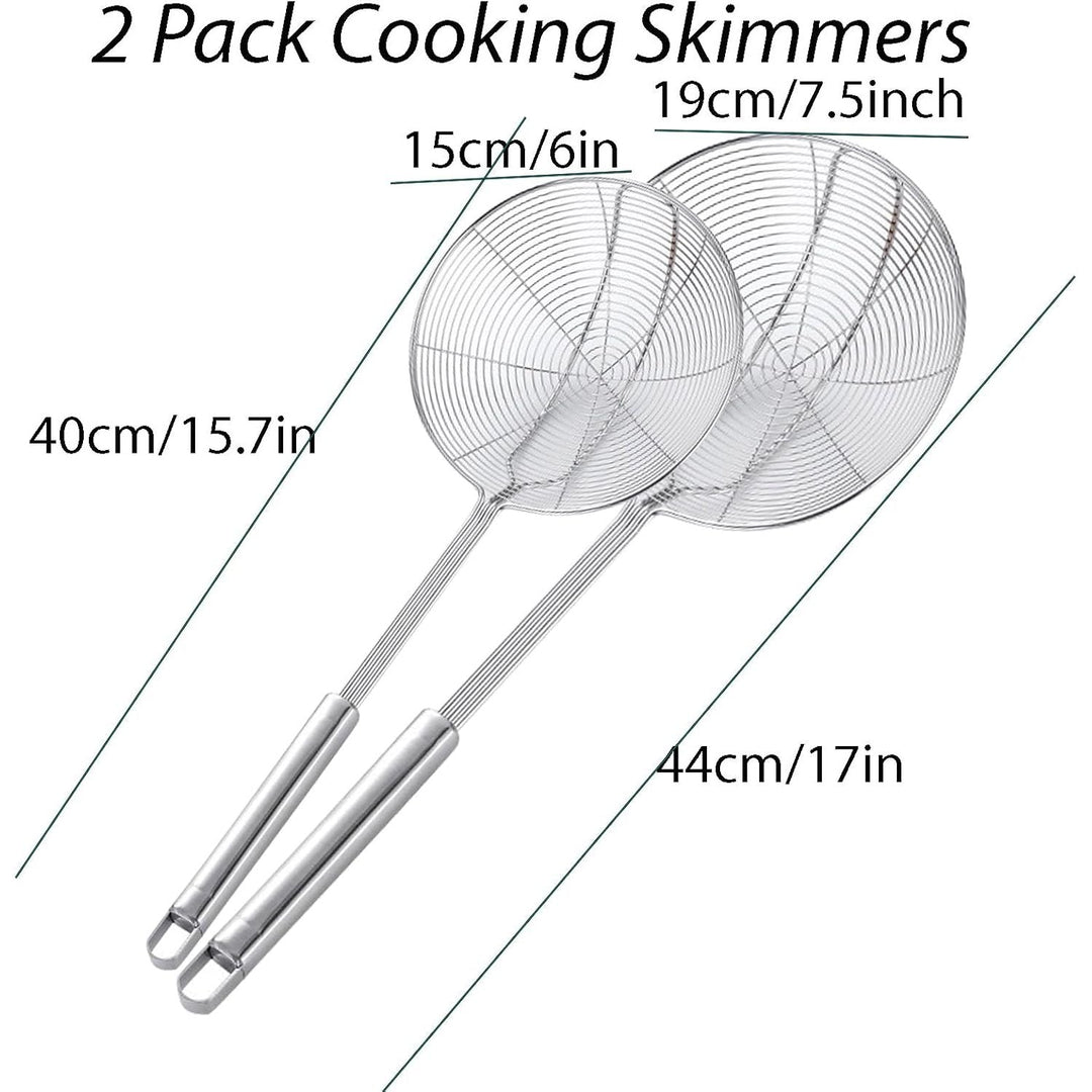 Stainless Steel Spider Skimmer, Set of 2 Professional Kitchen Pasta Strainer Spoon with Long Handle (L17 x D7.5 and L15.7 x D6) - Just Closeouts Canada Inc.