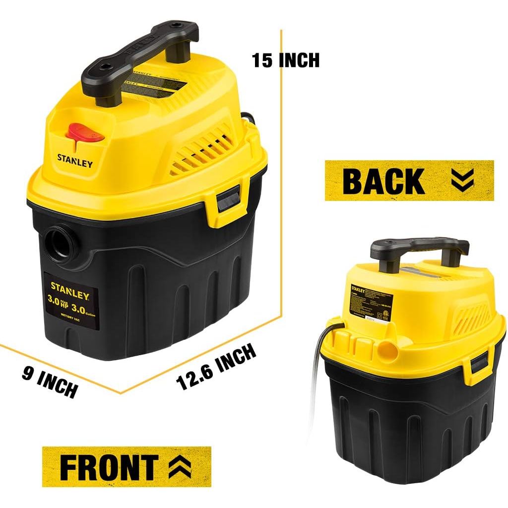 Stanley SL18910P-3 Wet/Dry, 3 Gallon, 3 Horsepower, Portable Car Vacuum, 3.0 HP AC, Black+Yellow - Just Closeouts Canada Inc.