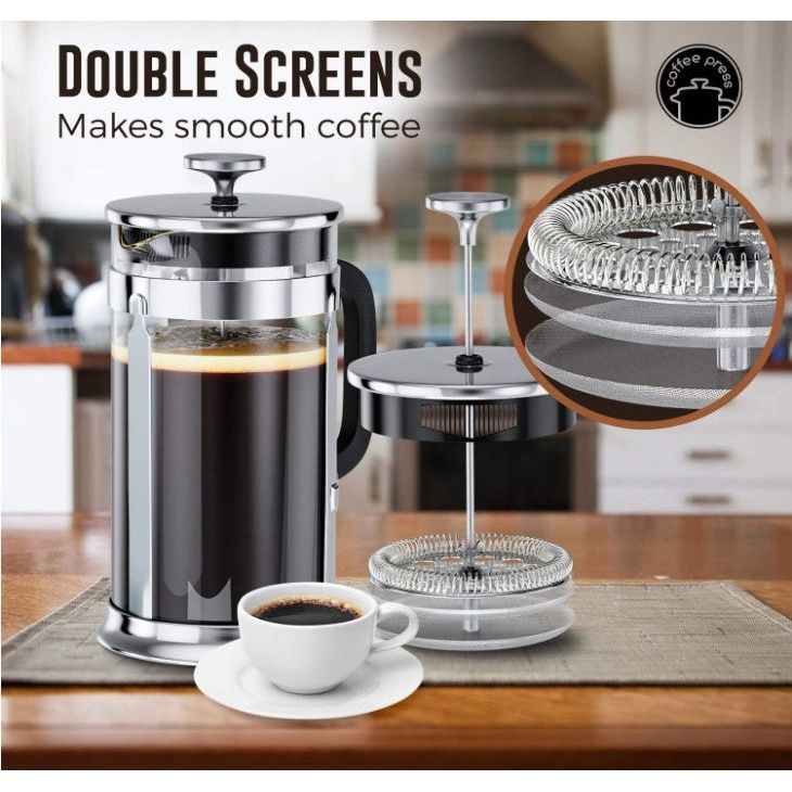 Sterling Pro French Coffee Press, 8 Cup Unique Double Screens Chrome Plated - Just Closeouts Canada Inc.