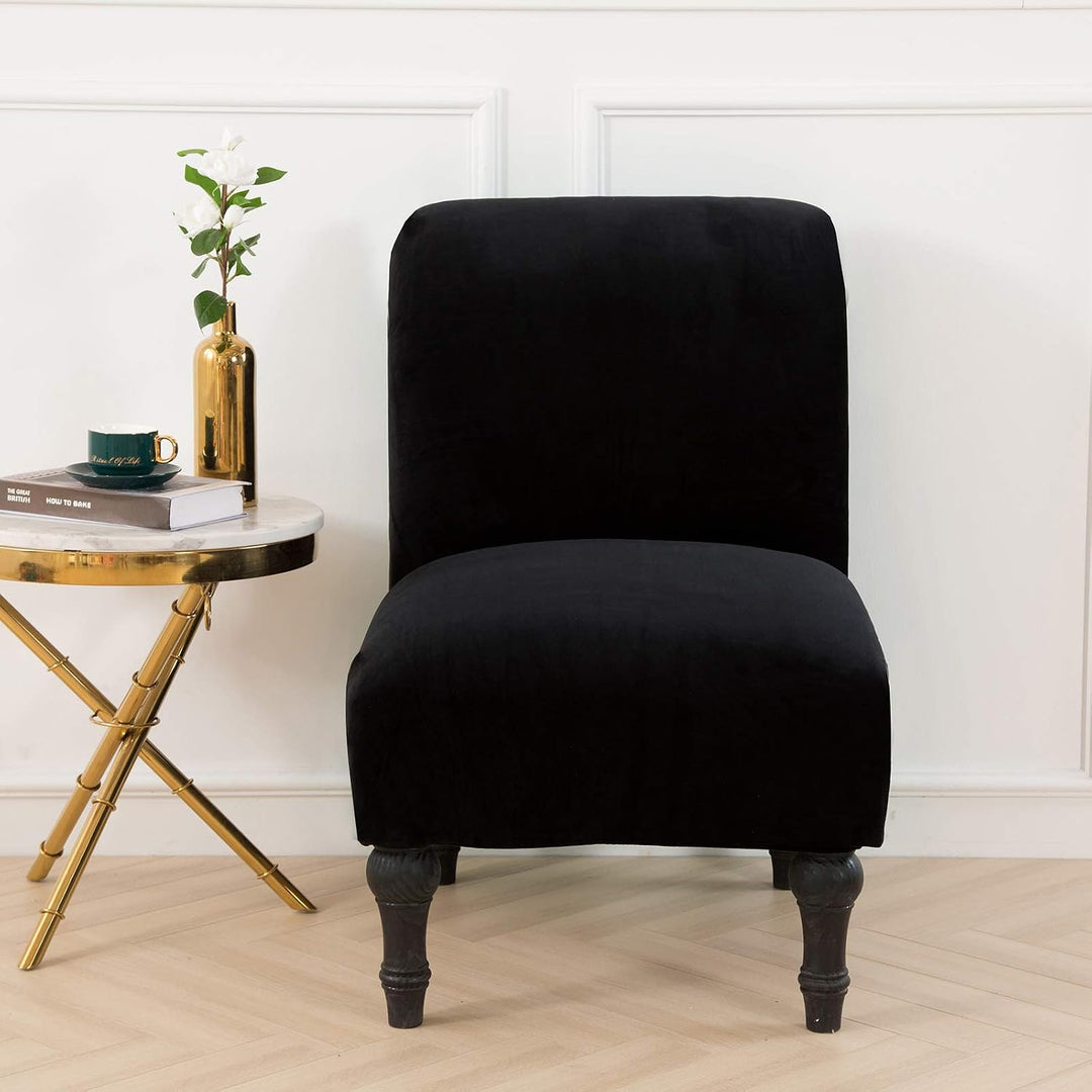 Stretch Armless Chair Slipcovers, Water-Repellent Armless Accent Chair Covers Protector Removable Washable for Living Room Hotel Restaurant (B-Black, 1 PCS) - Just Closeouts Canada Inc.