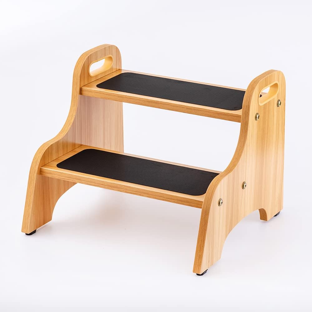 StrongTek Wooden Step Stools for Kids, Toddler 2 Step Stool for Bathroom with Non - Slip Stepping Surface, Portable Stepping Stool with Handles for Kitchen and Bedroom, 350 lbs Capacity (Natural) - Just Closeouts Canada Inc.