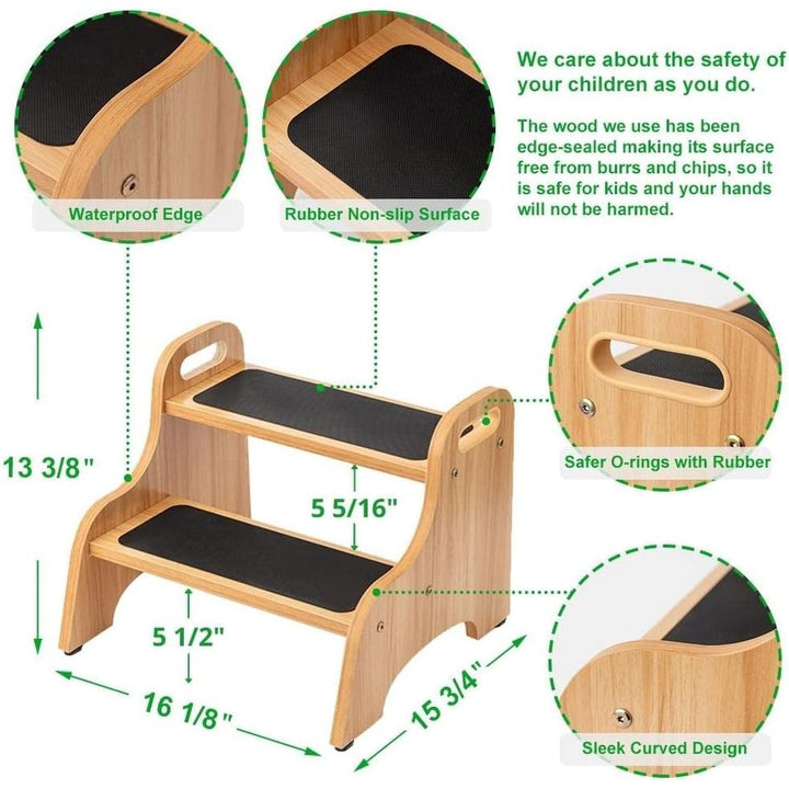 StrongTek Wooden Step Stools for Kids, Toddler 2 Step Stool for Bathroom with Non - Slip Stepping Surface, Portable Stepping Stool with Handles for Kitchen and Bedroom, 350 lbs Capacity (Natural) - Just Closeouts Canada Inc.
