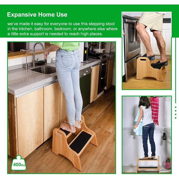 StrongTek Wooden Step Stools for Kids, Toddler 2 Step Stool for Bathroom with Non - Slip Stepping Surface, Portable Stepping Stool with Handles for Kitchen and Bedroom, 350 lbs Capacity (Natural) - Just Closeouts Canada Inc.