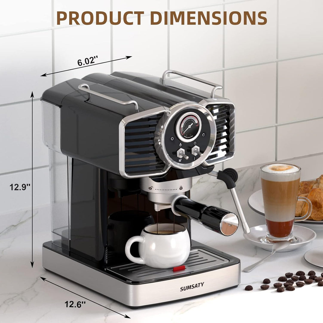 Sumsaty Espresso Coffee Machine 20 Bar, Retro Espresso Maker with Milk Frother Steamer Wand for Cappuccino, Latte, Macchiato, 1.8L Removable Water Tank, ETL Listed, Coffee Spoon - Just Closeouts Canada Inc.