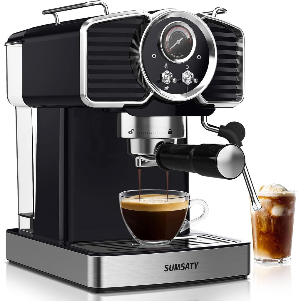Sumsaty Espresso Coffee Machine 20 Bar, Retro Espresso Maker with Milk  Frother Steamer Wand for Cappuccino, Latte, Macchiato, Removable Water 