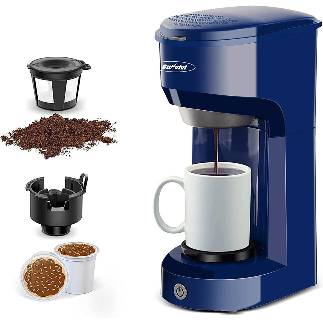 Sunvivi Single Serve Coffee Maker for Single Cup Pods & Ground Coffee, 2 in 1 Single Serve Coffee Brewer With Permanent Filter, One - touch Control Button with Illumination, Color - Light Green - Just Closeouts Canada Inc.