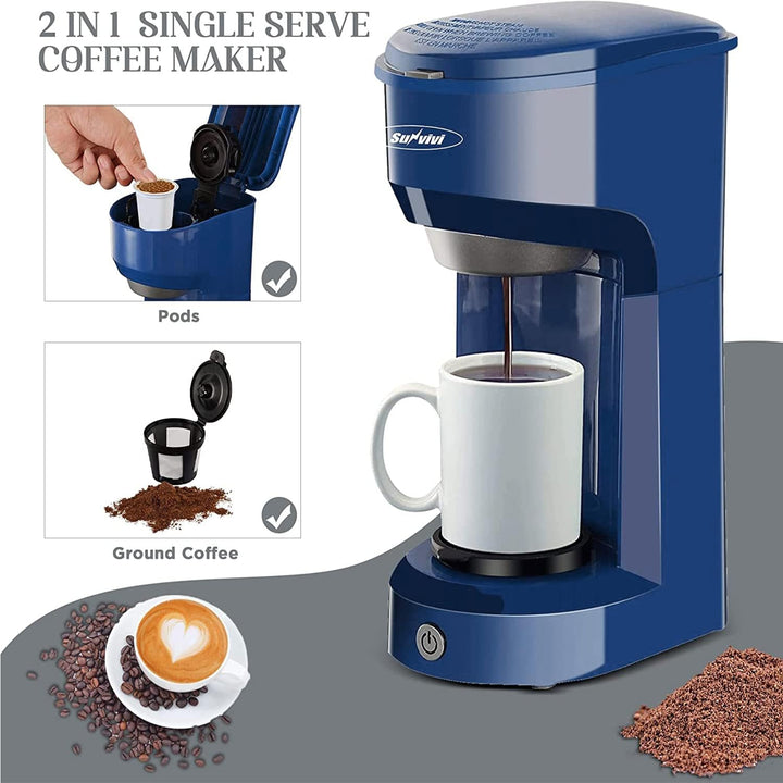 Sunvivi Single Serve Coffee Maker for Single Cup Pods & Ground Coffee, 2 in 1 Single Serve Coffee Brewer With Permanent Filter, One - touch Control Button with Illumination, Color - Light Green - Just Closeouts Canada Inc.