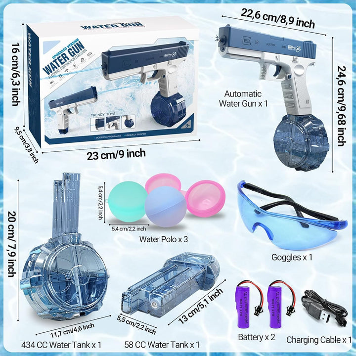 SUZUTOY Electric Water Guns for Kids Adults, 434CC+58CC High Capacity Squirt Guns Up to 32 FT Range, One - Button Automatic Strongest Water Blaster Summer Party Swimming Pool Beach Outdoor Activity - Just Closeouts Canada Inc.