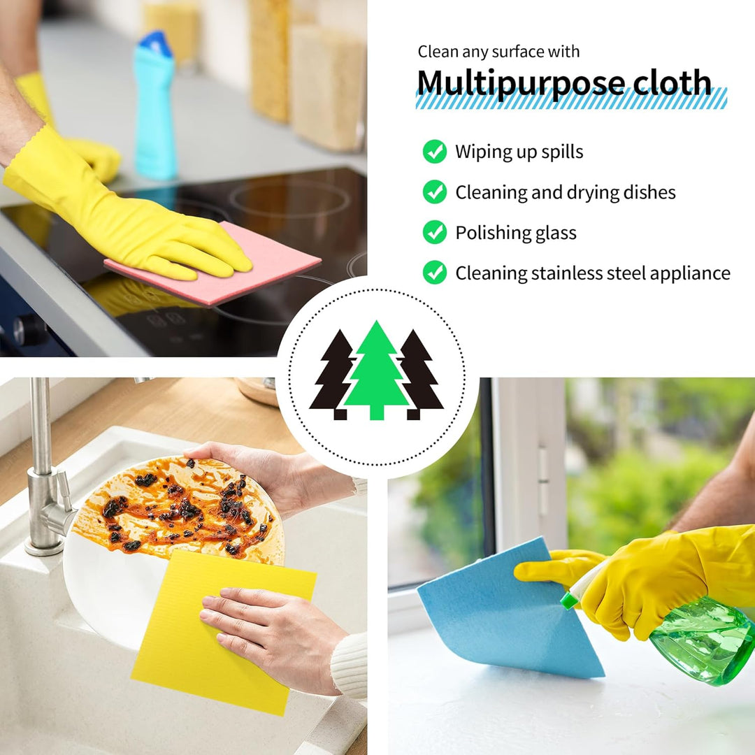 Swedish Dish Cloths, 10 Pack, Cellulose Sponge Dishcloths, Absorbent Swedish Dish Towels for Kitchen, Non - Scratch, Reusable Kitchen Cloth, Multi - Surface Dish Towels - Just Closeouts Canada Inc.X0042GNXXF