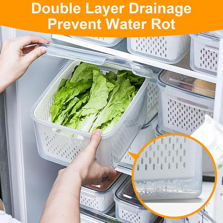 SwellishColor Fresh Food Storage Containers,3 Pack Large Capacity Produce Saver Box with Drain Baskets & Lid for Vegetable and Fruit - BPA Free Stackable Refrigerator Organizer for Kitchen Storage - Just Closeouts Canada Inc.