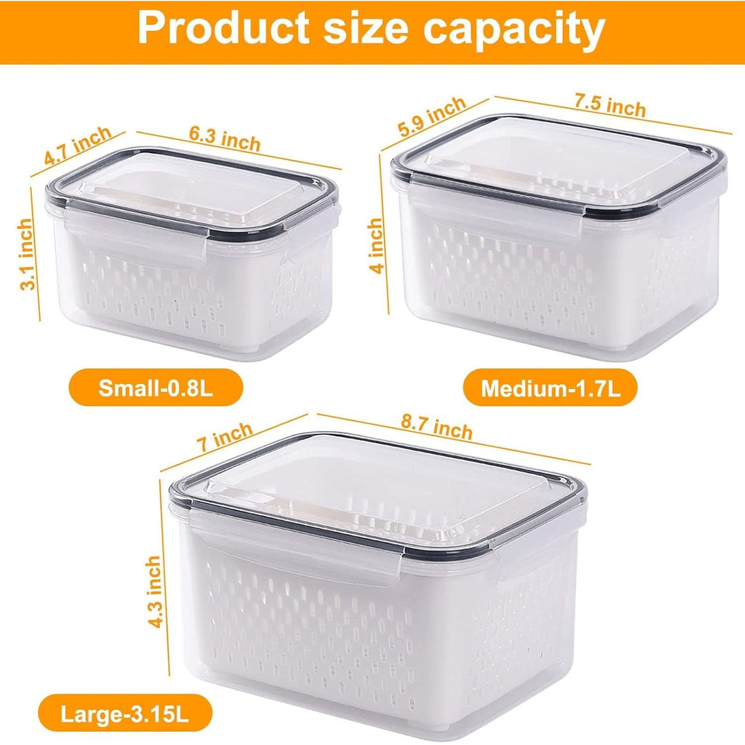 SwellishColor Fresh Food Storage Containers,3 Pack Large Capacity Produce Saver Box with Drain Baskets & Lid for Vegetable and Fruit - BPA Free Stackable Refrigerator Organizer for Kitchen Storage - Just Closeouts Canada Inc.