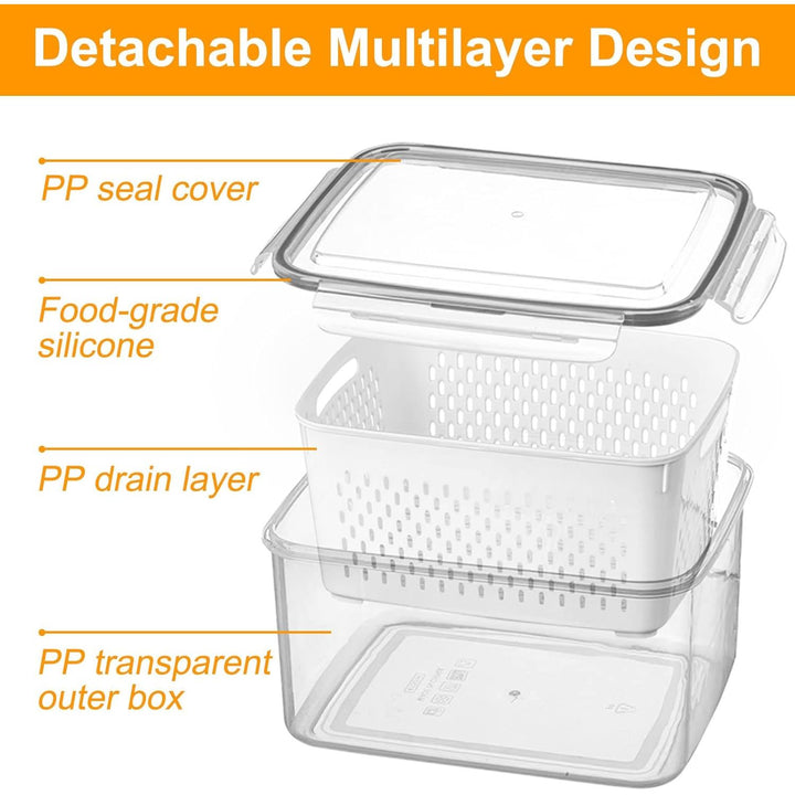 SwellishColor Fresh Food Storage Containers,3 Pack Large Capacity Produce Saver Box with Drain Baskets & Lid for Vegetable and Fruit - BPA Free Stackable Refrigerator Organizer for Kitchen Storage - Just Closeouts Canada Inc.