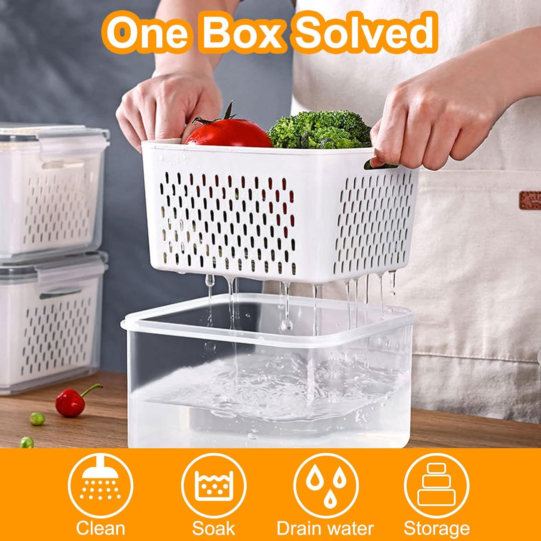 SwellishColor Fresh Food Storage Containers,3 Pack Large Capacity Produce Saver Box with Drain Baskets & Lid for Vegetable and Fruit - BPA Free Stackable Refrigerator Organizer for Kitchen Storage - Just Closeouts Canada Inc.
