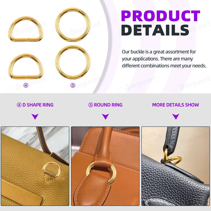 Gold metal buckles and rings for sewing projects