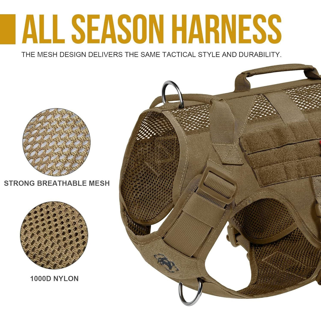 Tactical Dog Harness for Large Dog, Aire Mesh Dog Vest Harness, Breathable Military Dog Vests with Handles, Service Dog Vest for Walking Hiking Training (L, Brown) - Just Closeouts Canada Inc.
