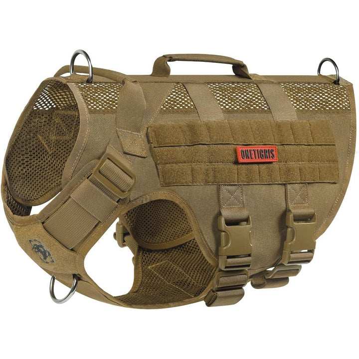 Tactical Dog Harness for Large Dog, Aire Mesh Dog Vest Harness, Breathable Military Dog Vests with Handles, Service Dog Vest for Walking Hiking Training (L, Brown) - Just Closeouts Canada Inc.