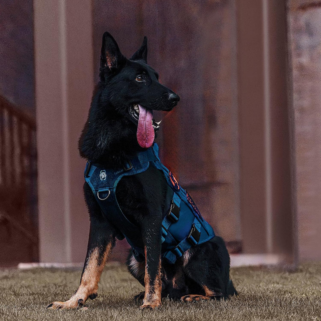 Tactical Dog Harness for Large Dog, Mesh Design Breathable Military Dog Vests with Handles, Service Dog Vest Harness for Walking Hiking Training (Navy Blue, L) - Just Closeouts Canada Inc.