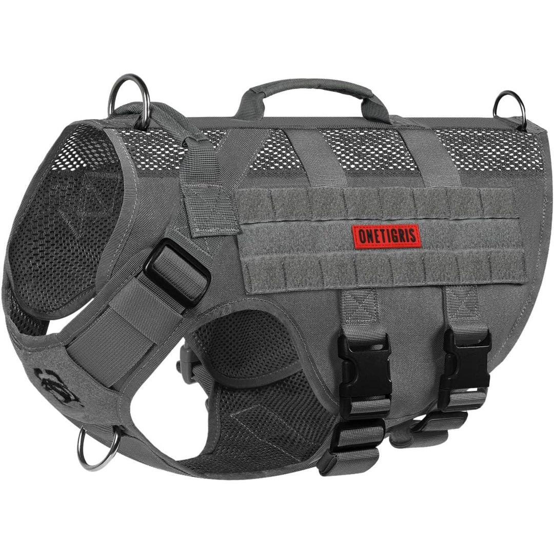 Tactical Dog Harness for Medium Dog, Mesh Design Breathable Military Dog Vests with Handles, Service Dog Vest Harness for Walking Hiking Training (M, Grey) - Just Closeouts Canada Inc.