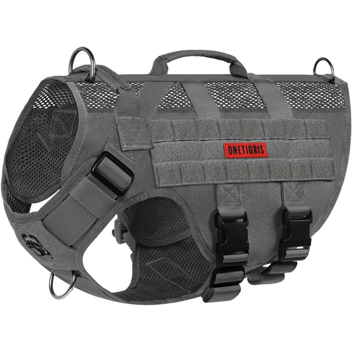 Tactical Dog Harness for Medium Dog, Mesh Design Breathable Military Dog Vests with Handles, Service Dog Vest Harness for Walking Hiking Training (M, Grey) - Just Closeouts Canada Inc.