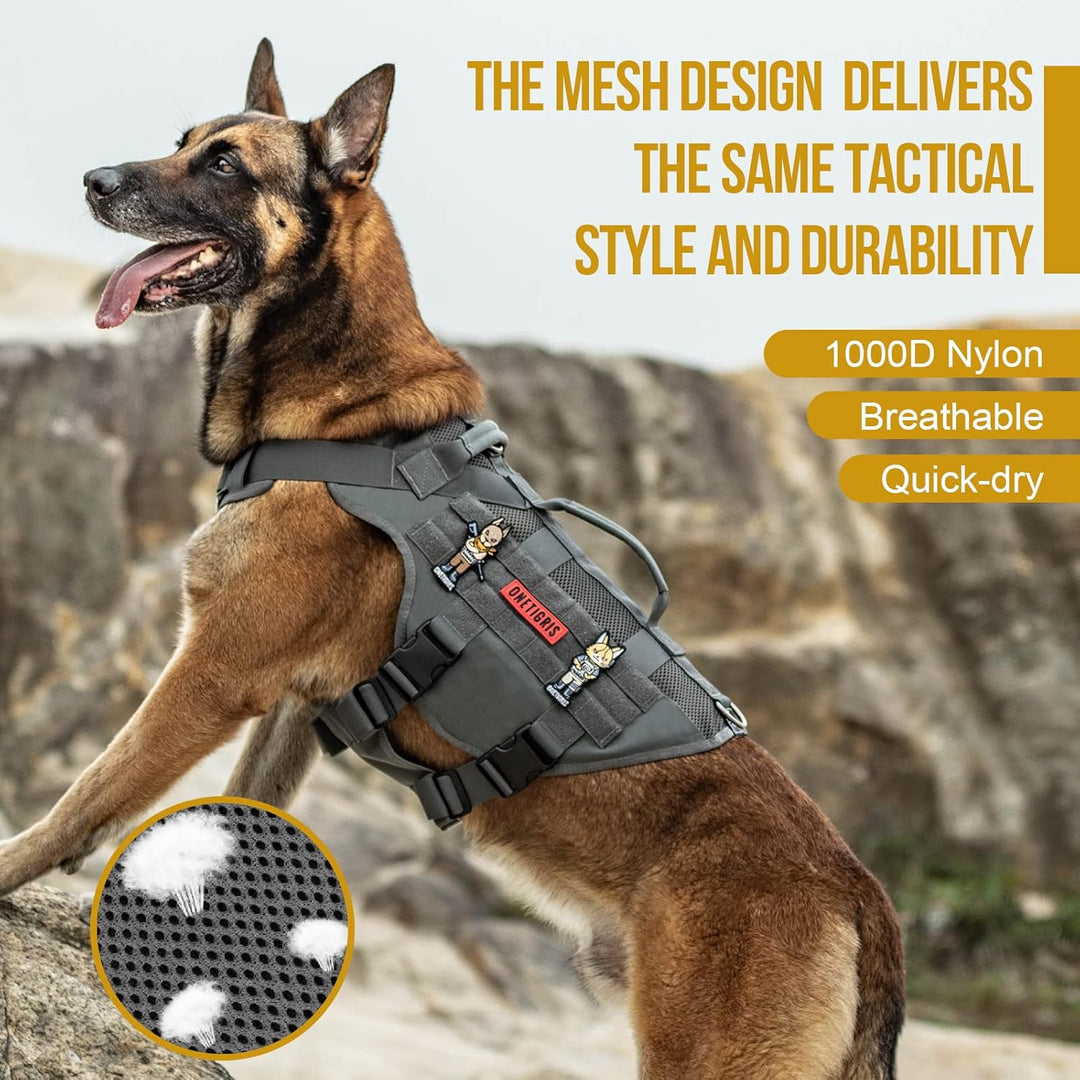 Tactical Dog Harness for Medium Dog, Mesh Design Breathable Military Dog Vests with Handles, Service Dog Vest Harness for Walking Hiking Training (M, Grey) - Just Closeouts Canada Inc.