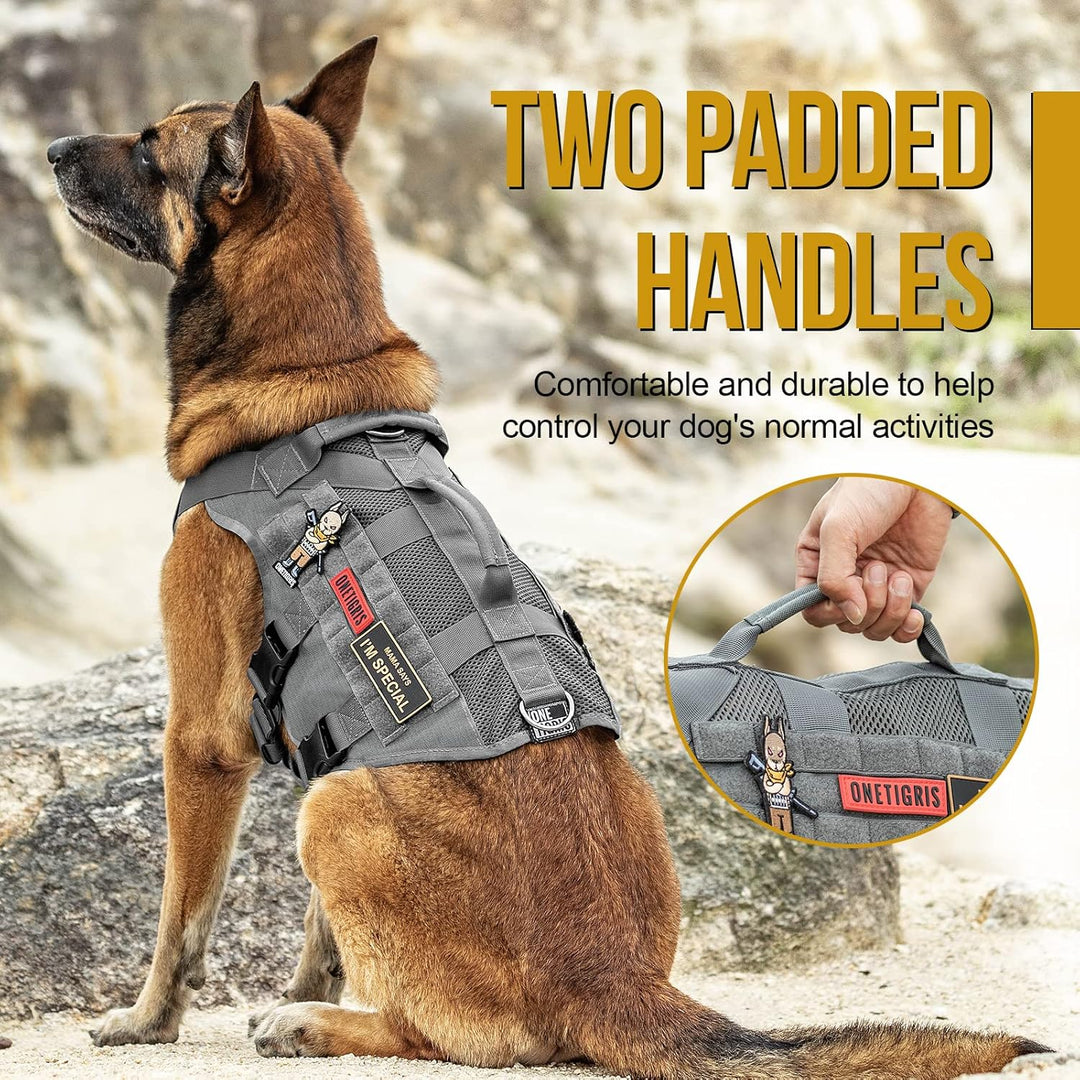 Tactical Dog Harness for Medium Dog, Mesh Design Breathable Military Dog Vests with Handles, Service Dog Vest Harness for Walking Hiking Training (M, Grey) - Just Closeouts Canada Inc.