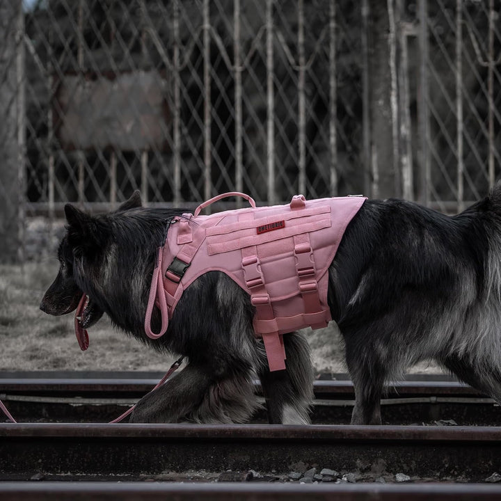 Tactical Dog Harness, No Pulling Adjustable Dog Vest Harness, Heavy Duty Dog Harness with Handle, Large Hook and Loop Panels for Patch (Pink, M) - Just Closeouts Canada Inc.