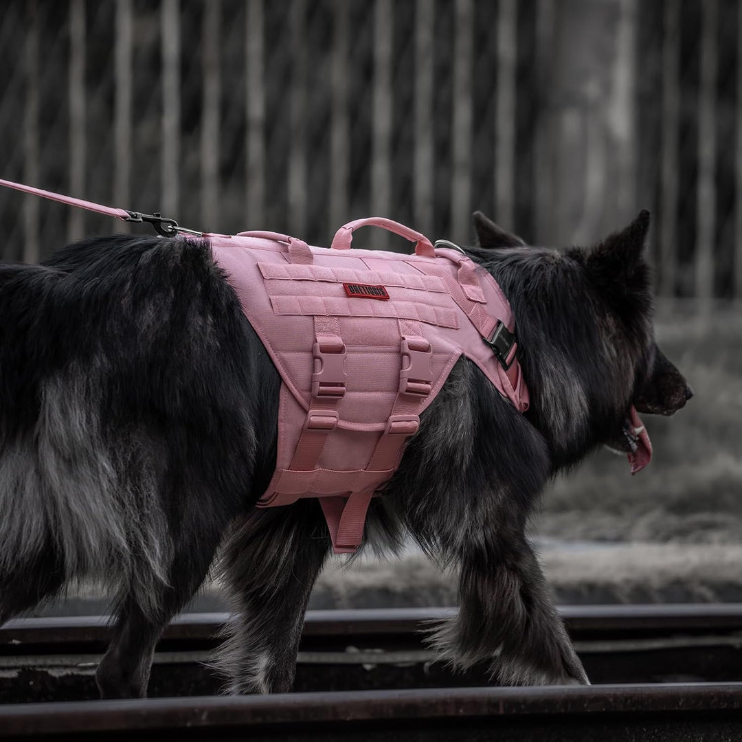 Tactical Dog Harness, No Pulling Adjustable Dog Vest Harness, Heavy Duty Dog Harness with Handle, Large Hook and Loop Panels for Patch (Pink, M) - Just Closeouts Canada Inc.
