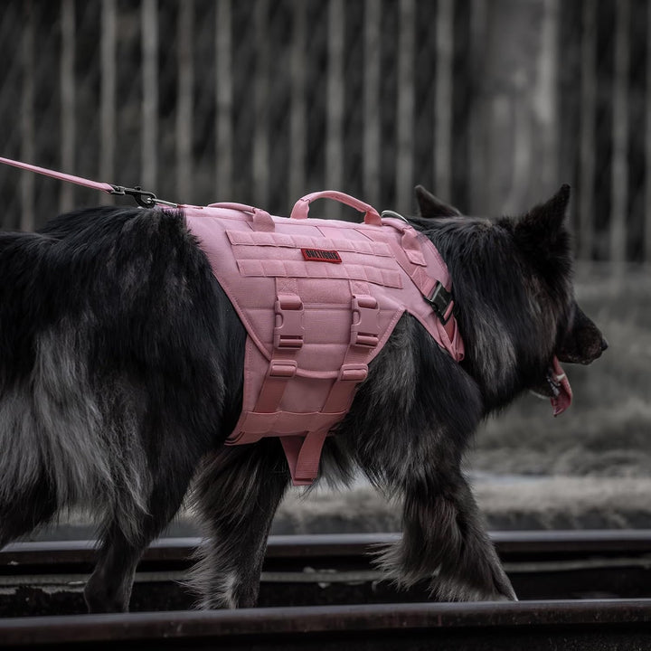 Tactical Dog Harness, No Pulling Adjustable Dog Vest Harness, Heavy Duty Dog Harness with Handle, Large Hook and Loop Panels for Patch (Pink, M) - Just Closeouts Canada Inc.