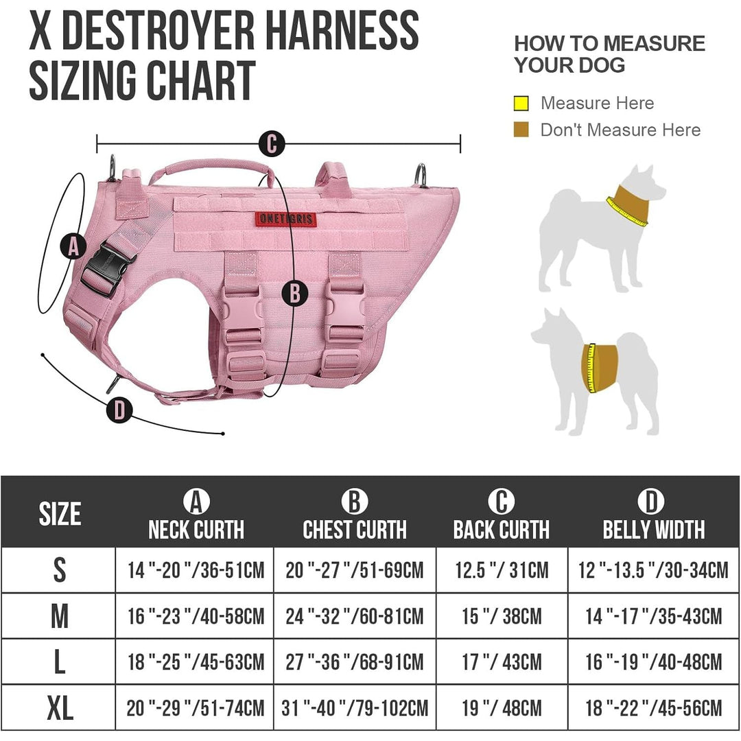 Tactical Dog Harness, No Pulling Adjustable Dog Vest Harness, Heavy Duty Dog Harness with Handle, Large Hook and Loop Panels for Patch (Pink, M) - Just Closeouts Canada Inc.