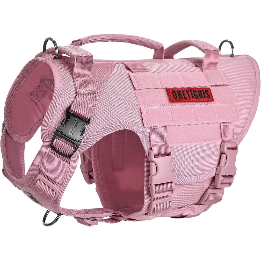 Tactical Dog Harness, No Pulling Adjustable Dog Vest Harness, Heavy Duty Dog Harness with Handle, Large Hook and Loop Panels for Patch (Pink, M) - Just Closeouts Canada Inc.