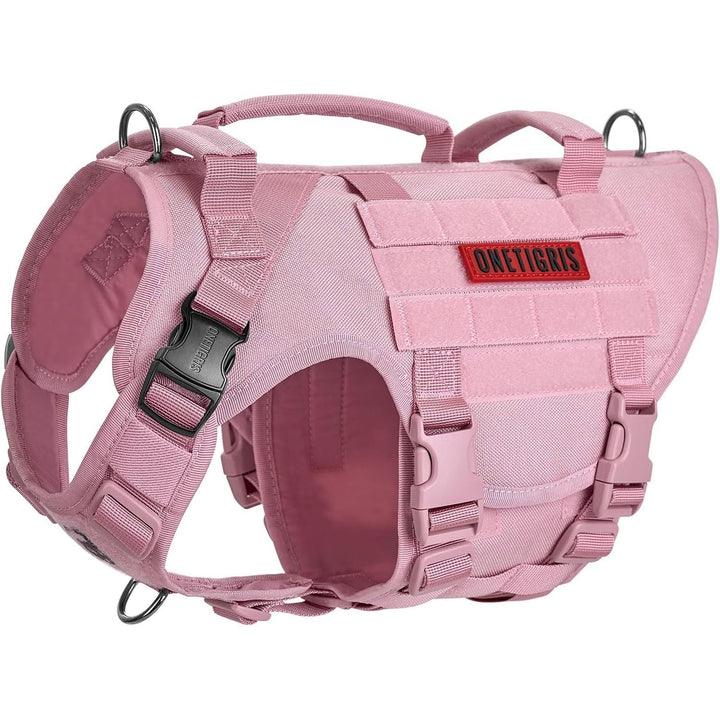 Tactical Dog Harness, No Pulling Adjustable Dog Vest Harness, Heavy Duty Dog Harness with Handle, Large Hook and Loop Panels for Patch (Pink, M) - Just Closeouts Canada Inc.