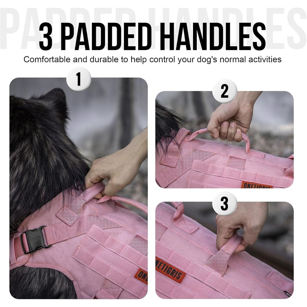 Tactical Dog Harness, No Pulling Adjustable Dog Vest Harness, Heavy Duty Dog Harness with Handle, Large Hook and Loop Panels for Patch (Pink, M) - Just Closeouts Canada Inc.