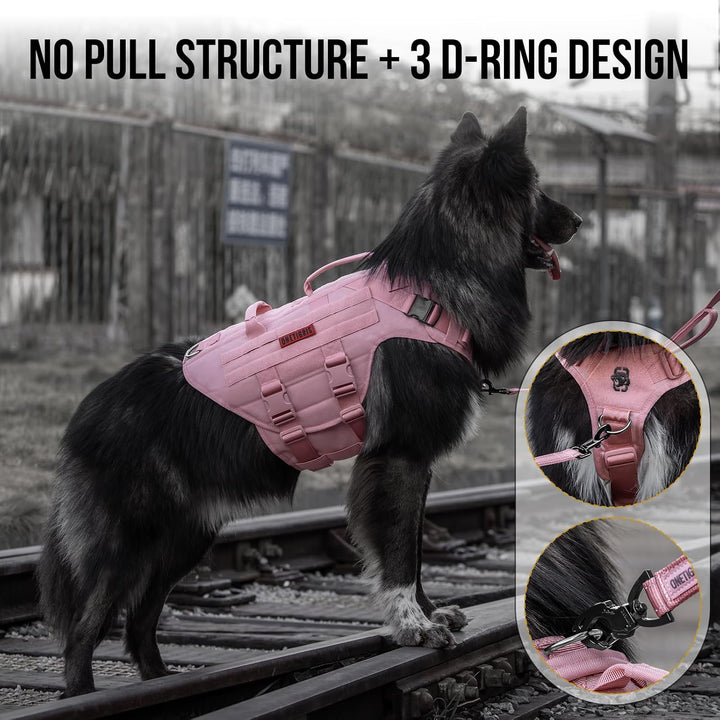 Tactical Dog Harness, No Pulling Adjustable Dog Vest Harness, Heavy Duty Dog Harness with Handle, Large Hook and Loop Panels for Patch (Pink, M) - Just Closeouts Canada Inc.