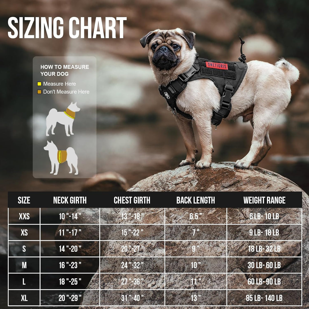 Tactical Dog Harness,FIRE Watcher 2.0 No - Pull Dog Harness Vest with Hook & Loop Panels, Military Dog Harness Adjustable Dog Vest for Walking Hiking Training(Black,Large) - Just Closeouts Canada Inc.