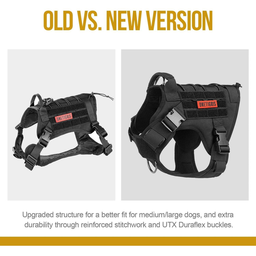 Tactical Dog Harness,FIRE Watcher 2.0 No - Pull Dog Harness Vest with Hook & Loop Panels, Military Dog Harness Adjustable Dog Vest for Walking Hiking Training(Black,Medium) - Just Closeouts Canada Inc.
