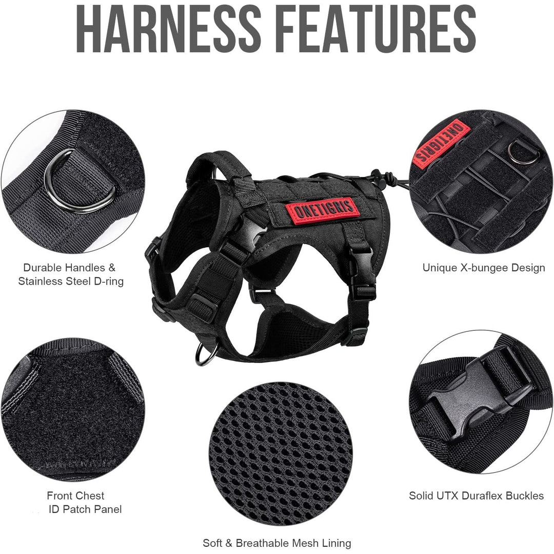 Tactical Dog Harness,FIRE Watcher 2.0 No - Pull Dog Harness Vest with Hook & Loop Panels, Military Dog Harness Adjustable Dog Vest for Walking Hiking Training(Black,Small) - Just Closeouts Canada Inc.