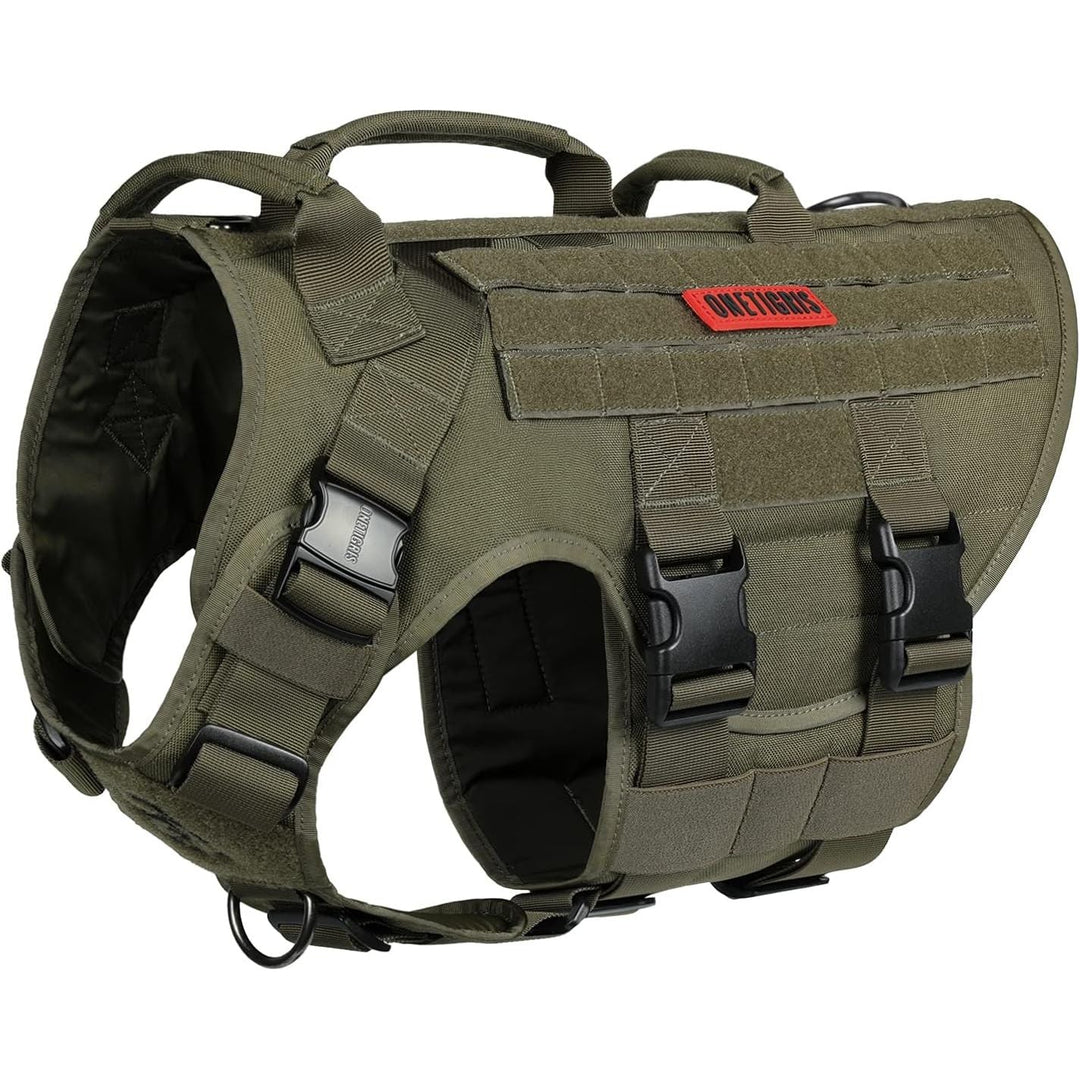 Tactical Dog Harness,X Destroyer No Pulling Adjustable Dog Vest Harness, Heavy Duty Dog Harness with Handle, Large Hook and Loop Panels for Patch (Green. XL) - Just Closeouts Canada Inc.
