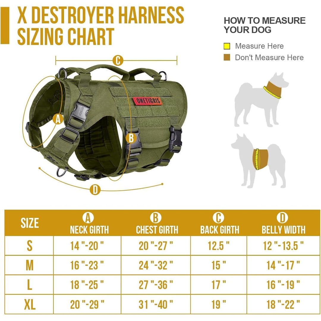 Tactical Dog Harness,X Destroyer No Pulling Adjustable Dog Vest Harness, Heavy Duty Dog Harness with Handle, Large Hook and Loop Panels for Patch (Green. XL) - Just Closeouts Canada Inc.