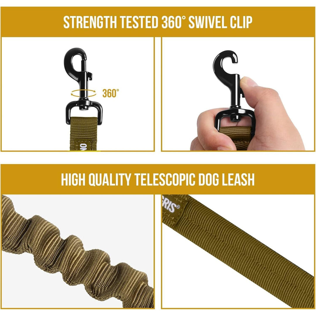 Tactical Dog Training Leash Bungee Leash with 2 Control Handle Quick Release Nylon Leads Rope (Brown) - Just Closeouts Canada Inc.