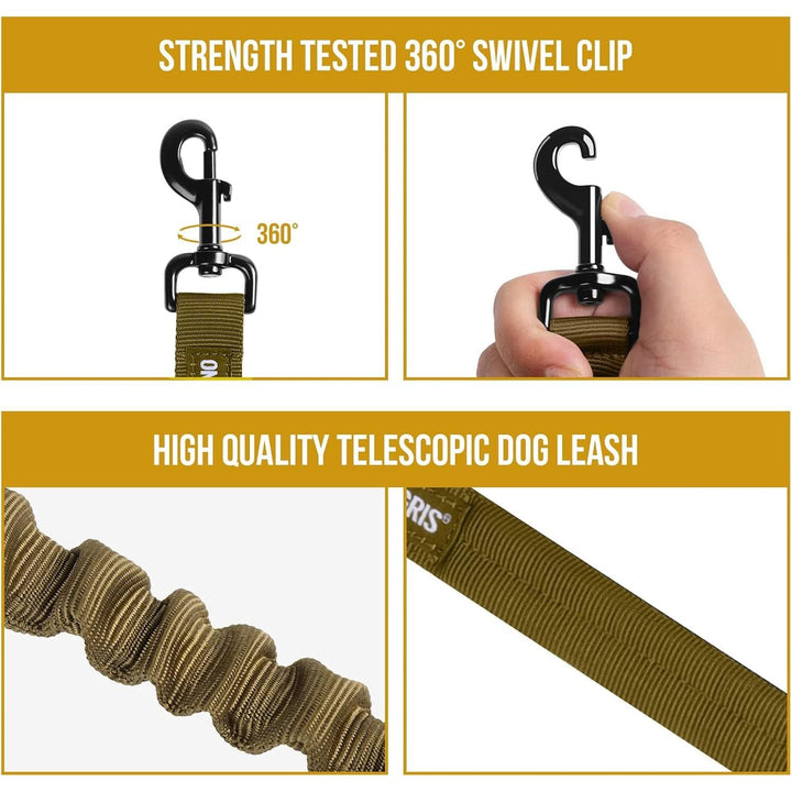 Tactical Dog Training Leash Bungee Leash with 2 Control Handle Quick Release Nylon Leads Rope (Brown) - Just Closeouts Canada Inc.