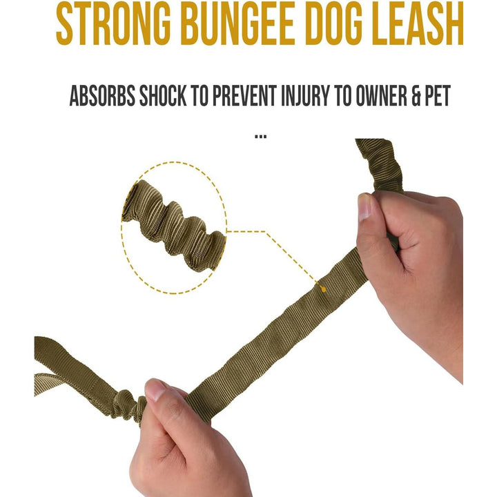 Tactical Dog Training Leash Bungee Leash with 2 Control Handle Quick Release Nylon Leads Rope (Brown) - Just Closeouts Canada Inc.