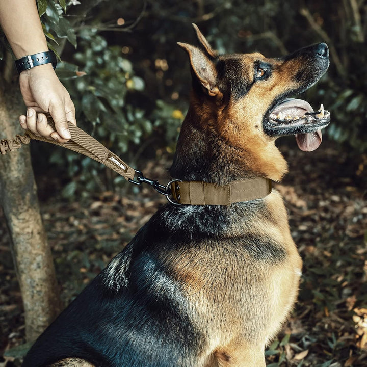 Tactical Dog Training Leash Bungee Leash with 2 Control Handle Quick Release Nylon Leads Rope (Brown) - Just Closeouts Canada Inc.